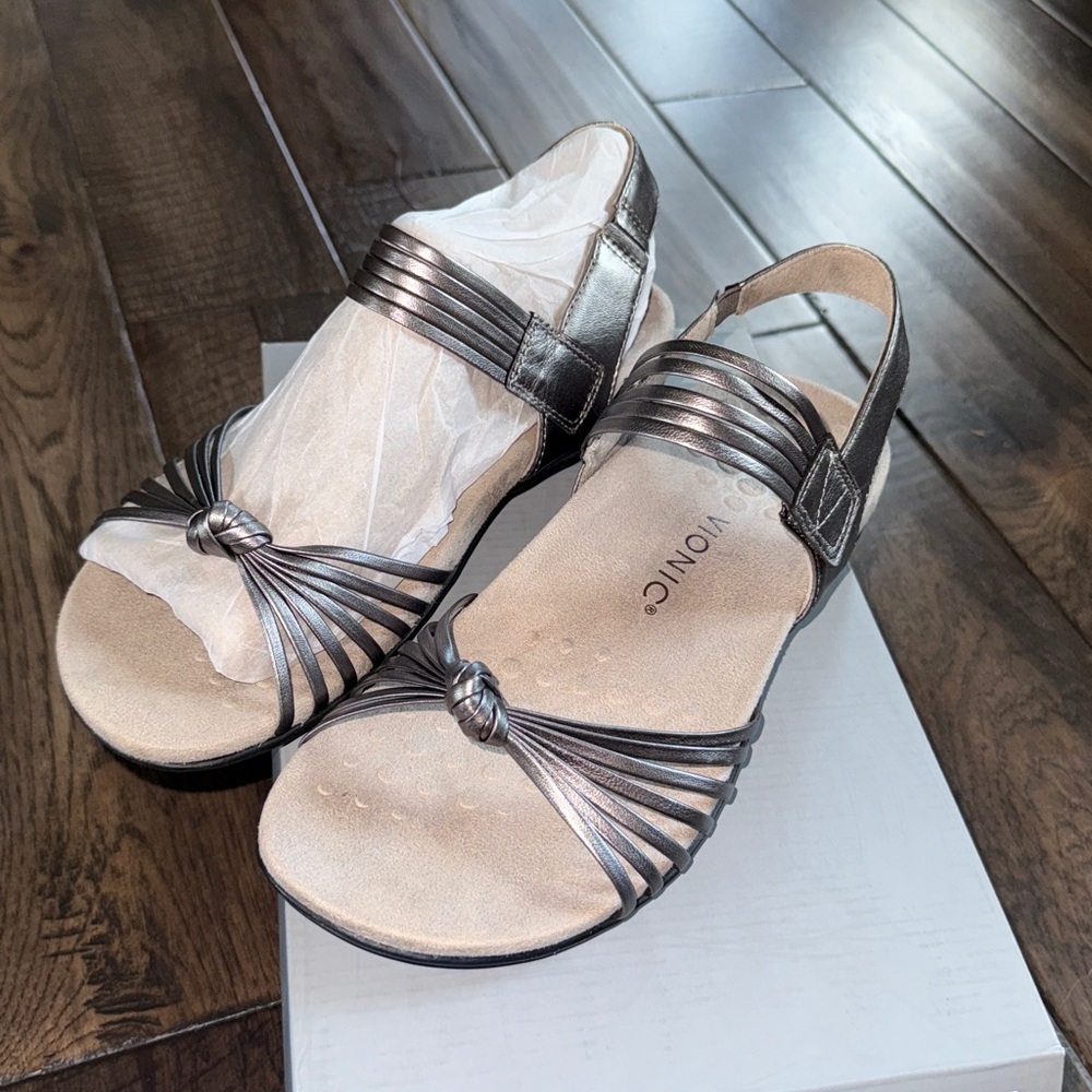 Vionic NWT Talulah Strappy Comfort Sandal Metallic Pewter 9.5 wide‎